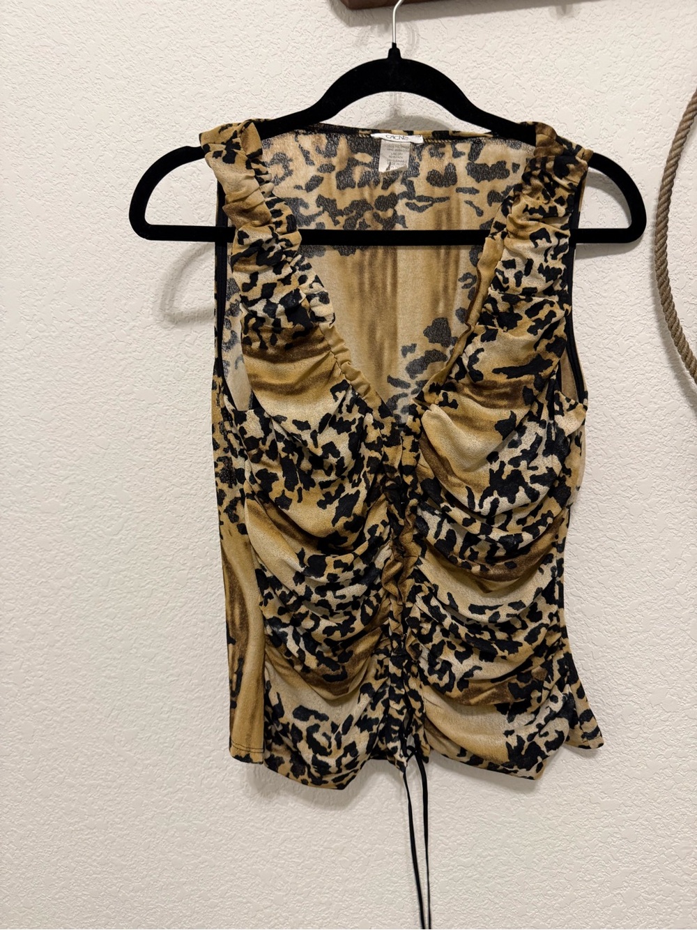 Vintage Caché Ruched Leopard Print Tank Top - Large / Y2K Animal Print Cami